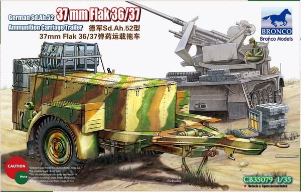 BRONCO CB35079 1/35 German Sd.Ah.52 37mm Flak Ammunition Carriage Trailer BRONCO CB35079 1/35 German Sd.Ah.52 37mm Flak Ammunition Carriage Trailer