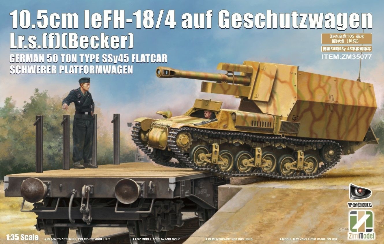 ZIMI Model ZM35077_V 1/35 German WW.II 10.5 cm leFH 18/4 auf G.W. Lrs(f) w/SSy45 Flatcar