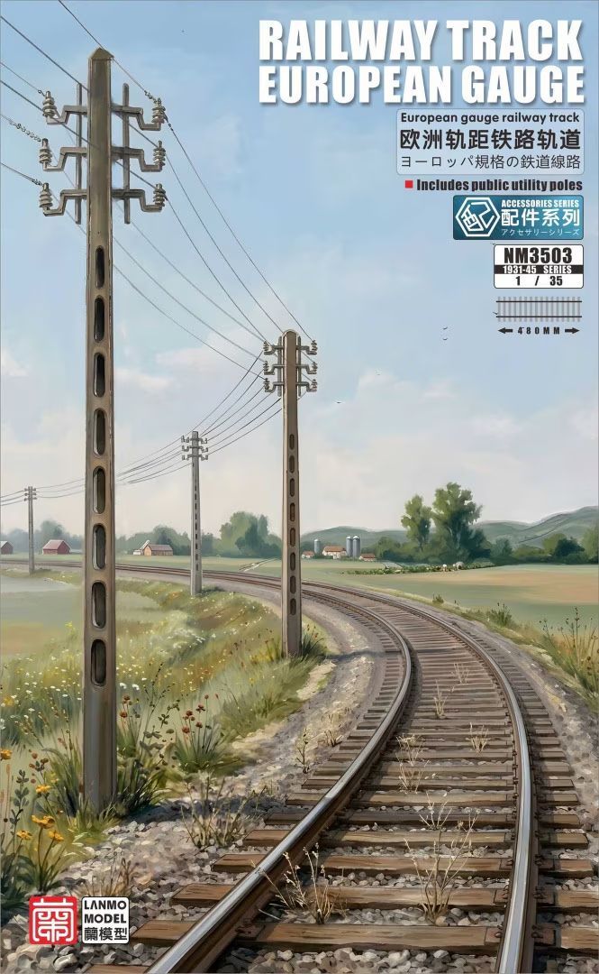 LANMO MODEL LMNM3503 1/35 Railway Track, European Gauge - 480mm , incl. Utility Poles LANMO MODEL LMNM3503 1/35 Railway Track, European Gauge - 480mm , incl. Utility Poles