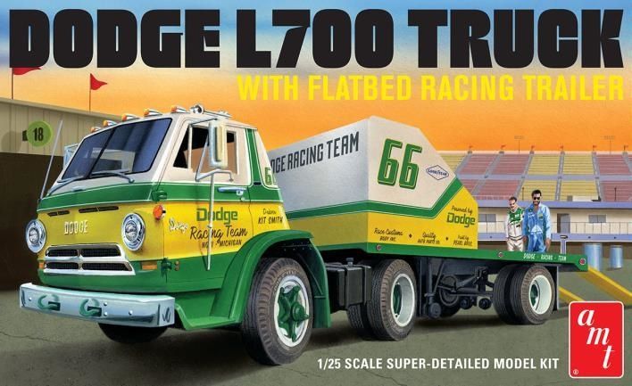AMT AMT1368_V 1/25 Dodge L700 Truck & Flatbed Racing Trailer AMT AMT1368_V 1/25 Dodge L700 Truck & Flatbed Racing Trailer