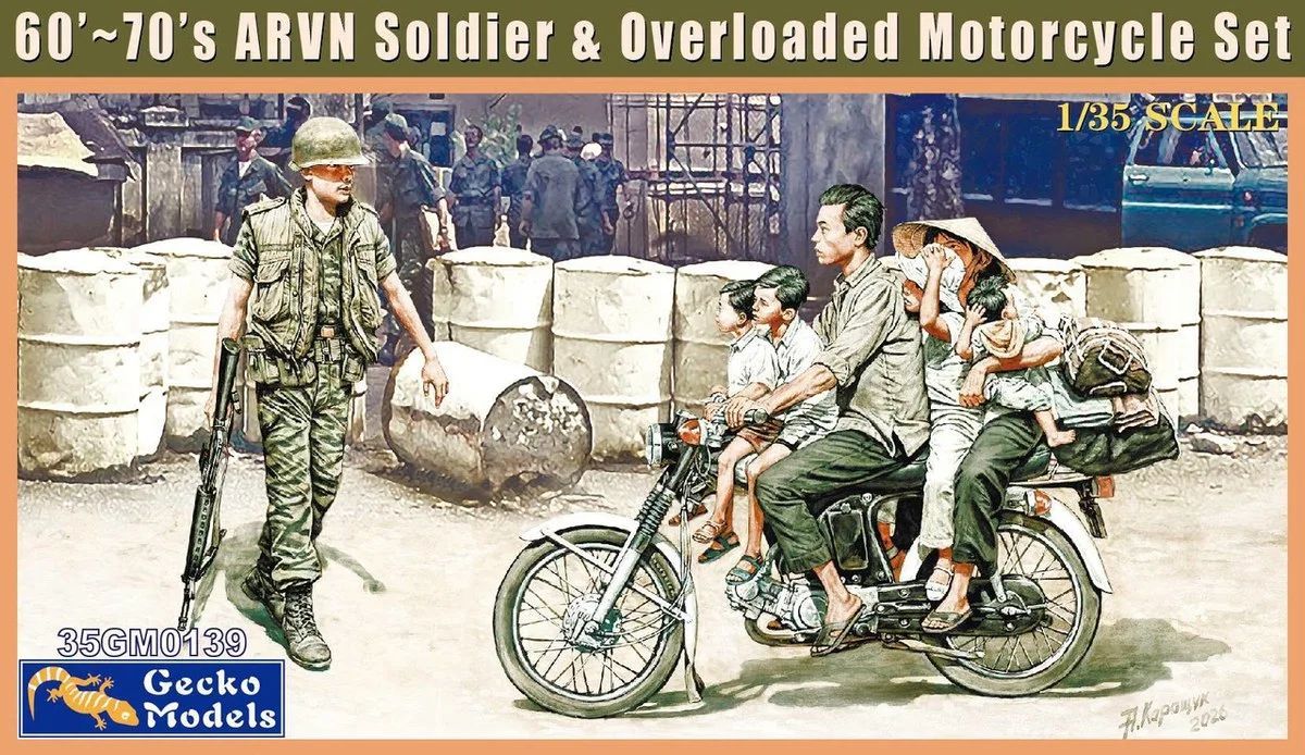 Gecko Models 35GM0139 1/35 60‘~70’s ARVN Soldier & Overloaded Motorcycle Set Gecko Models 35GM0139 1/35 60‘~70’s ARVN Soldier & Overloaded Motorcycle Set