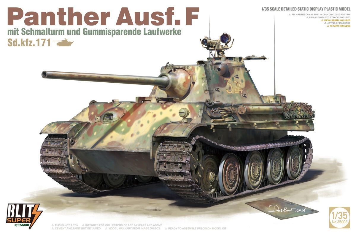 TAKOM TAK35003 1/35 Sd.kfz. 171 Panther Ausf. F w/ Schmalturm + gummisparendem Laufwerk TAKOM TAK35003 1/35 Sd.kfz. 171 Panther Ausf. F w/ Schmalturm + gummisparendem Laufwerk