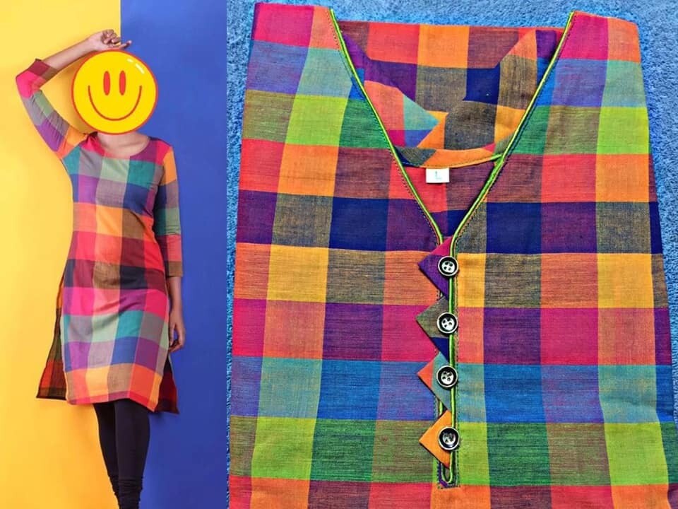 multi color checked kurti