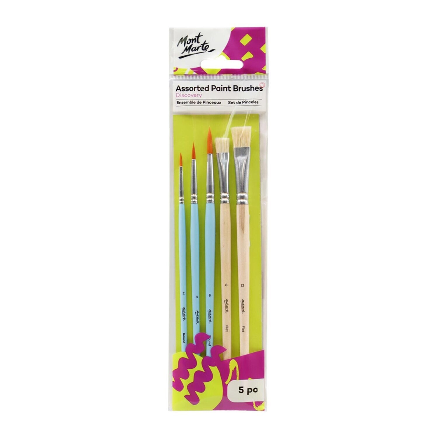 Mont Marte Discovery Assorted Paint Brushes, 5Pc