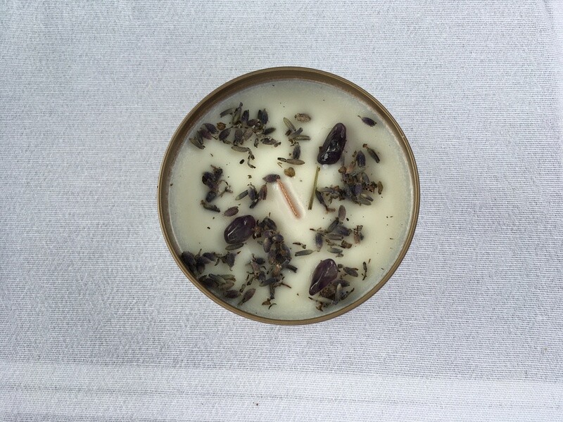 Lavender &amp; Amethyst crystal candle.