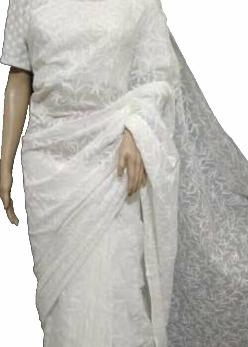 Cotton Tepchi full Jaal Saree white