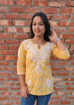 Yellow cotton Lucknow Chikankari top