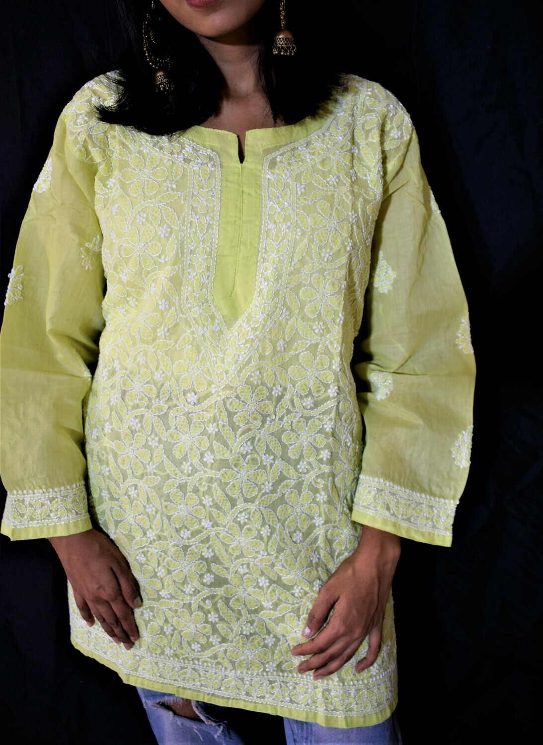 Green Cotton Chikankari Top