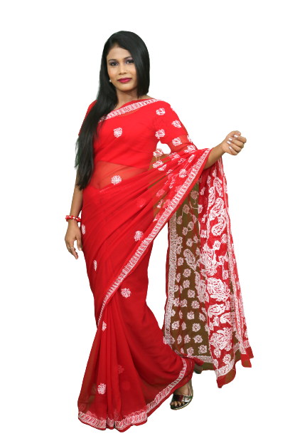 Tepchi Red Full Jaal Faux Georgette Saree