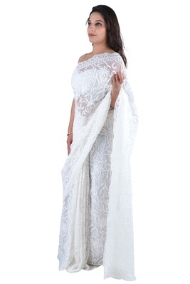 White Full Jaal Saree with blouse piece