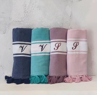 Telo mare cotone con nappina colorata 100x185