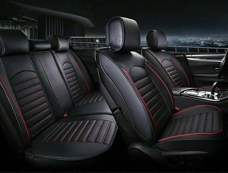 ✅Standard 5 Seats Car Seat Covers PU Leather Protector Full Set Front Rear Black-FREE&amp;FAST DELİVERY❗❗FLASH SALE❗❗