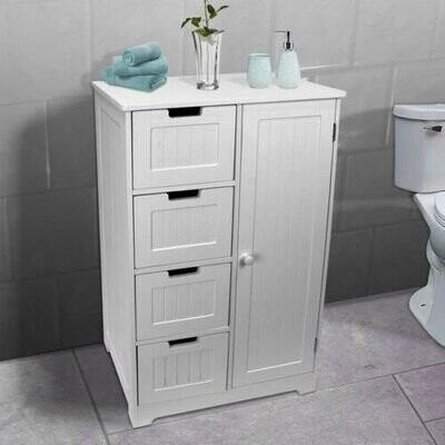 Bathroom 4-Drawer + Door Cabinet Bedroom Nursery Storage Dresser Cupboard White-FREE&amp;FAST DELİVERY