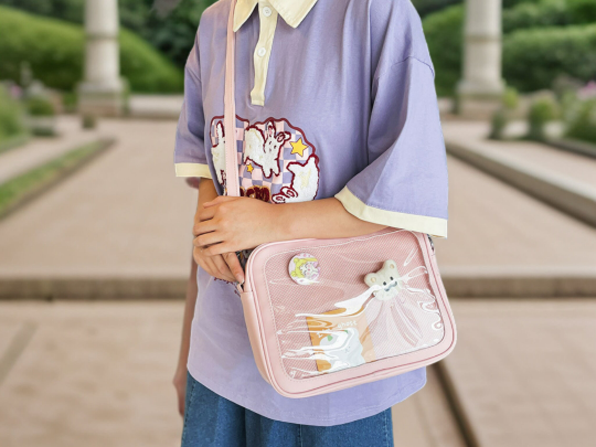 CUTE ITA Bag Crossbody Vegan Leather With Clear Vinyl Display Window, Pin Display Bag, Ita Bag Insert, Small Crossbody Bags For Women Inactive
