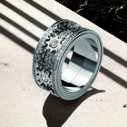 Cogwheel Fidget Spinner Ring, Gear Ring, Matching Couples Ring, Fidget Anxiety Ring, Silver Spinner Ring, Worry Ring, Stress Relief Ring Inactive
