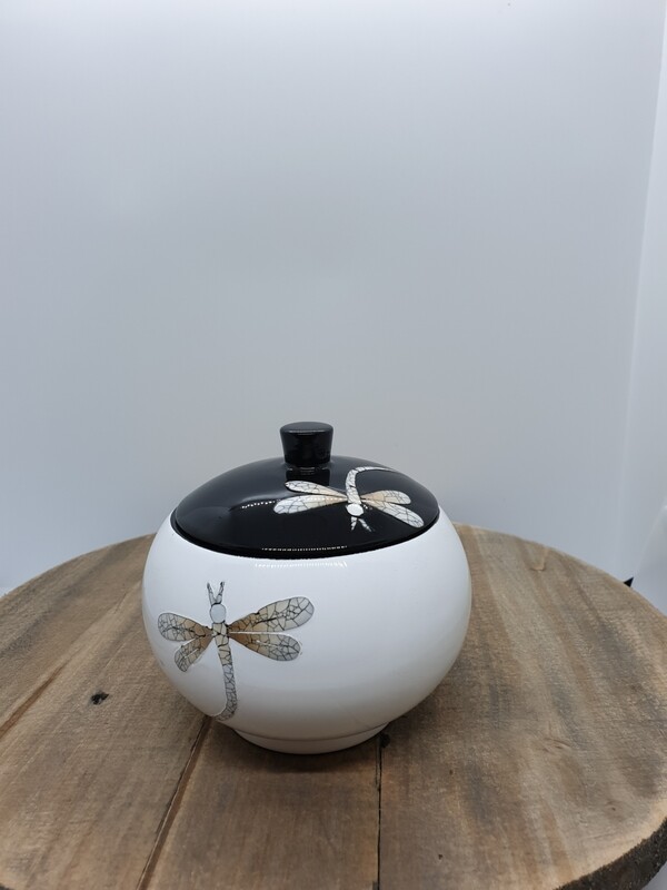 DRAGONFLY LAQUER BOWL WITH LID 100MM DIA