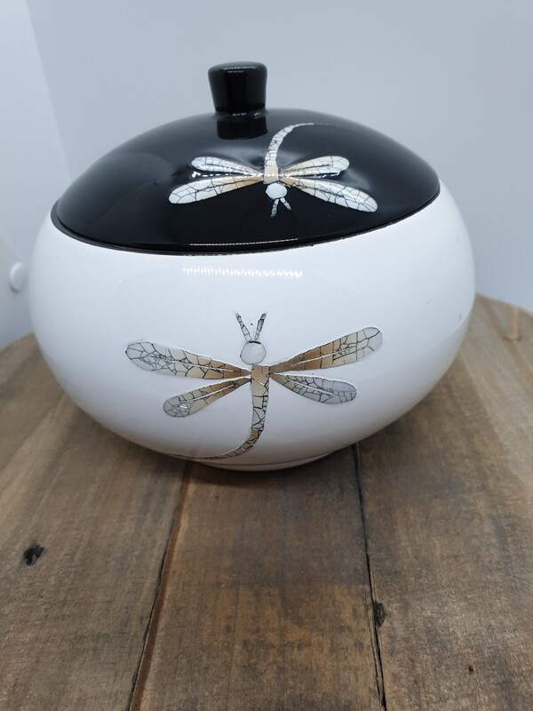 DRAGONFLY LAQUER BOWL WITH LID 140MM DIA