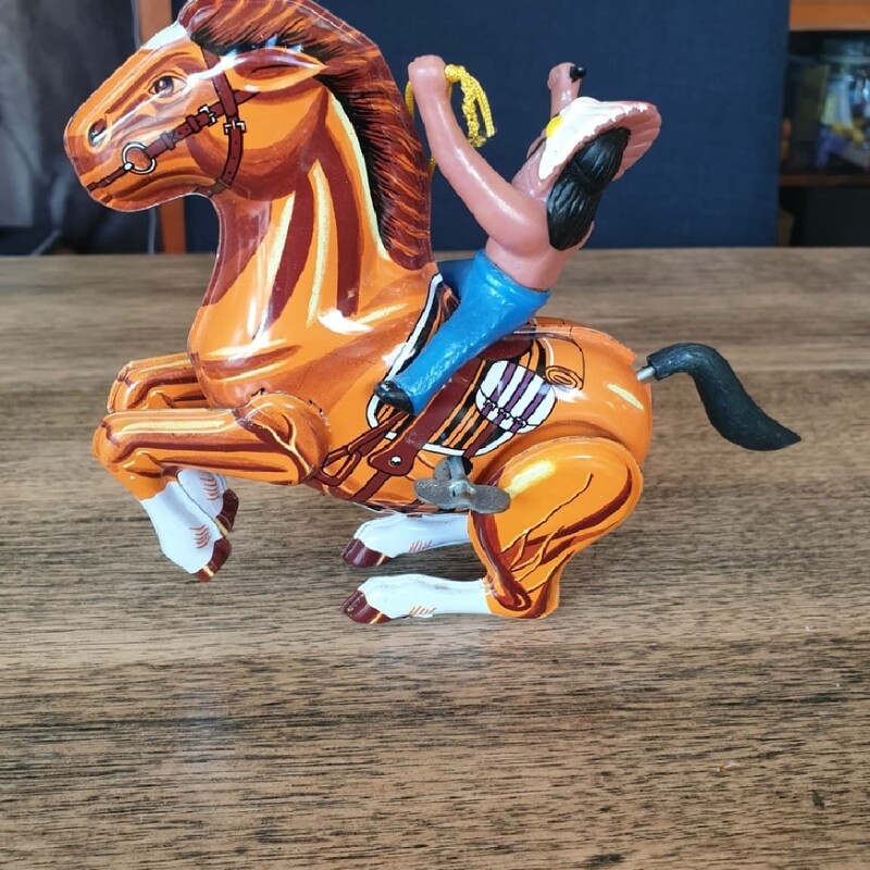 KOREAN MTU INDIAN ON HORSE WIND UP TIN TOY 1970,S