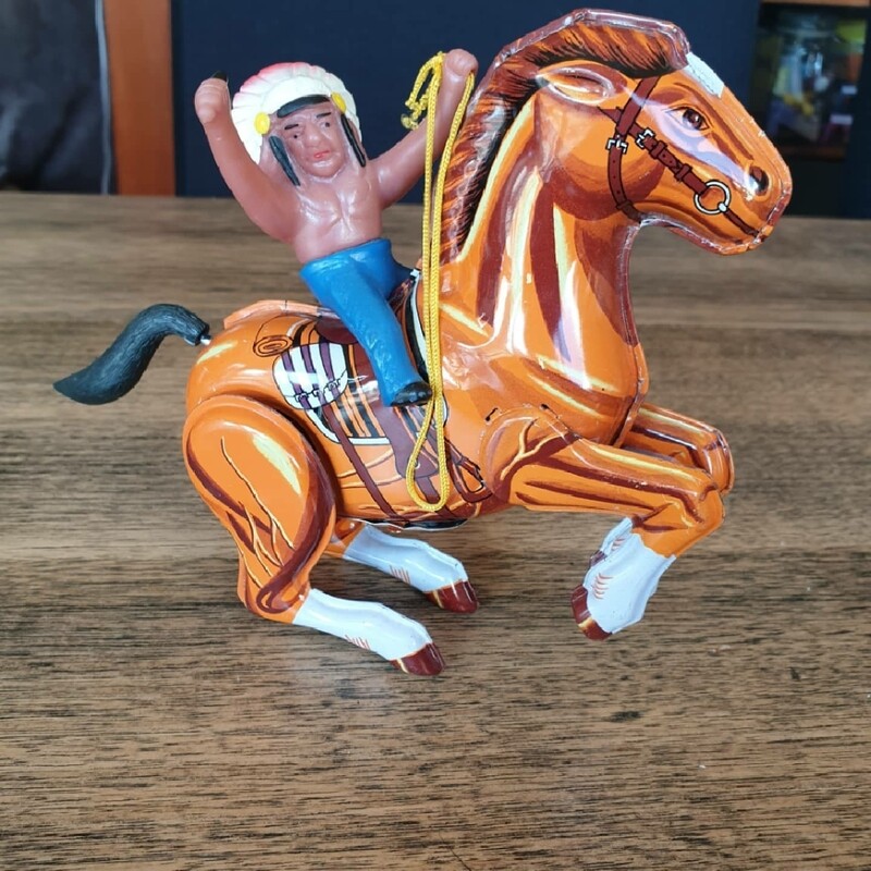 KOREAN MTU INDIAN ON HORSE WIND UP TIN TOY 1970,S