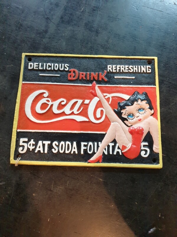 COCA COLA BETTY BOOP CAST IRON SIGN