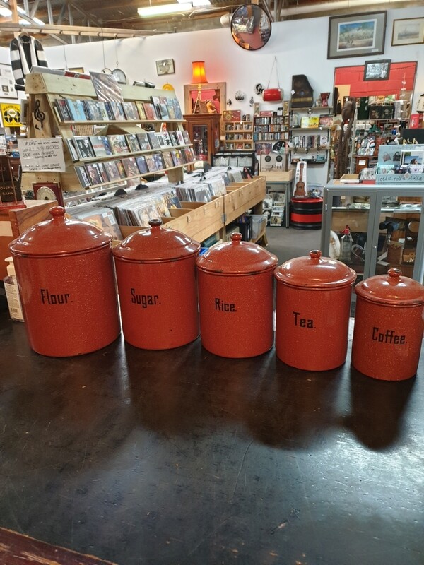 ENAMEL SET 5 ORIGINAL KITCHEN CANISTERS