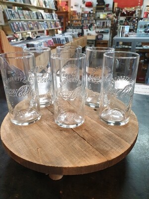 PROPERTY OF COCA COLA EMBOSSED GLASSES SET 6 NEW OLD STOCK