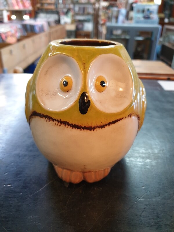 SMALL CERAMIC OWL PLANTER GREEN