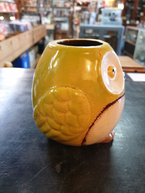 SMALL CERAMIC OWL PLANTER GREEN