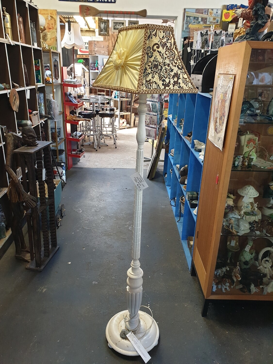 STANDARD LAMP  WITH ORNATE YELLOW SHADE