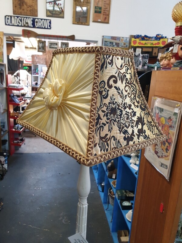 STANDARD LAMP WITH ORNATE YELLOW SHADE