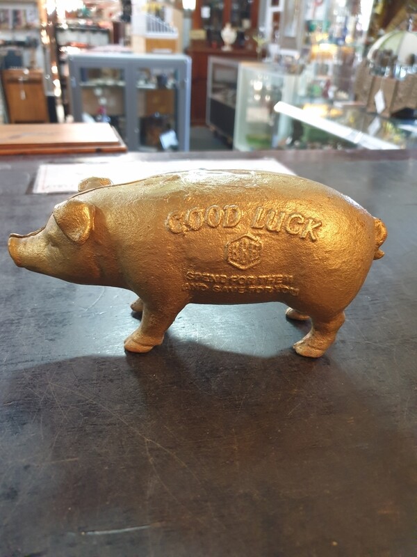 GOLD GOOD LUCK CAST IRON PIGGY BANK