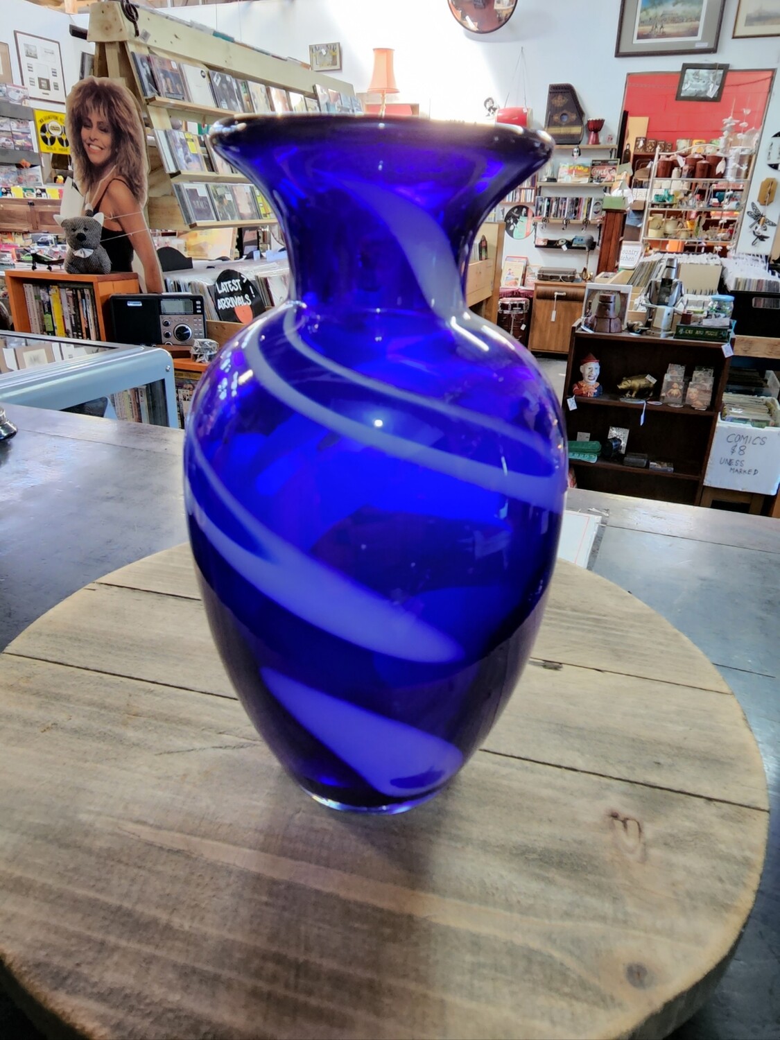 COBALT BLUE GLASS SWIRL VASE Store The Funky Pickers Shed Vinyl