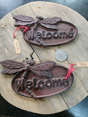 DRAGONFLY WELCOME CAST IRON PLAQUE