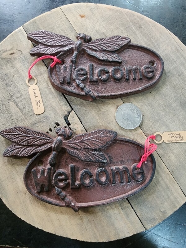 DRAGONFLY WELCOME  CAST IRON PLAQUE
