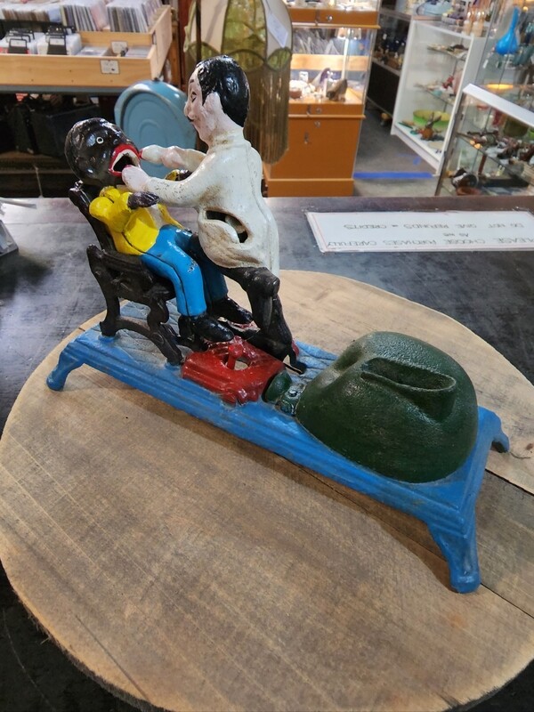 DENTIST CAST IRON MECHANICAL MONEY BANK