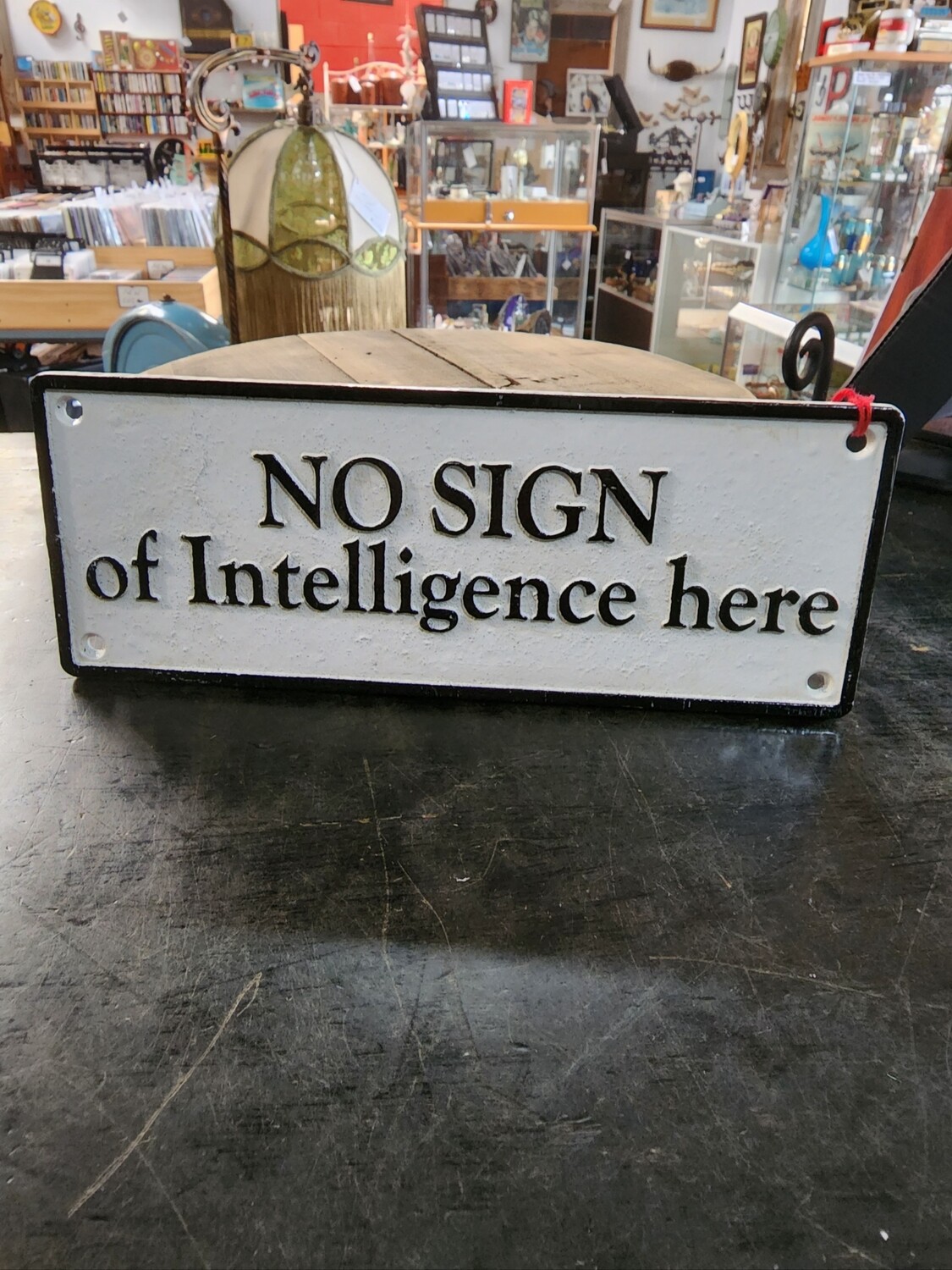 NO SIGN OF INTELLIGENCE HERE CAST IRON SIGN NO SIGN OF INTELLIGENCE HERE CAST IRON SIGN