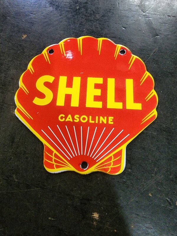 SHELL GASOLINE CLAM SHELL ENAMEL SIGN