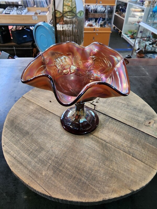 CARNIVAL GLASS FENTON AMETHYST COMPORT ROSE SPRAY