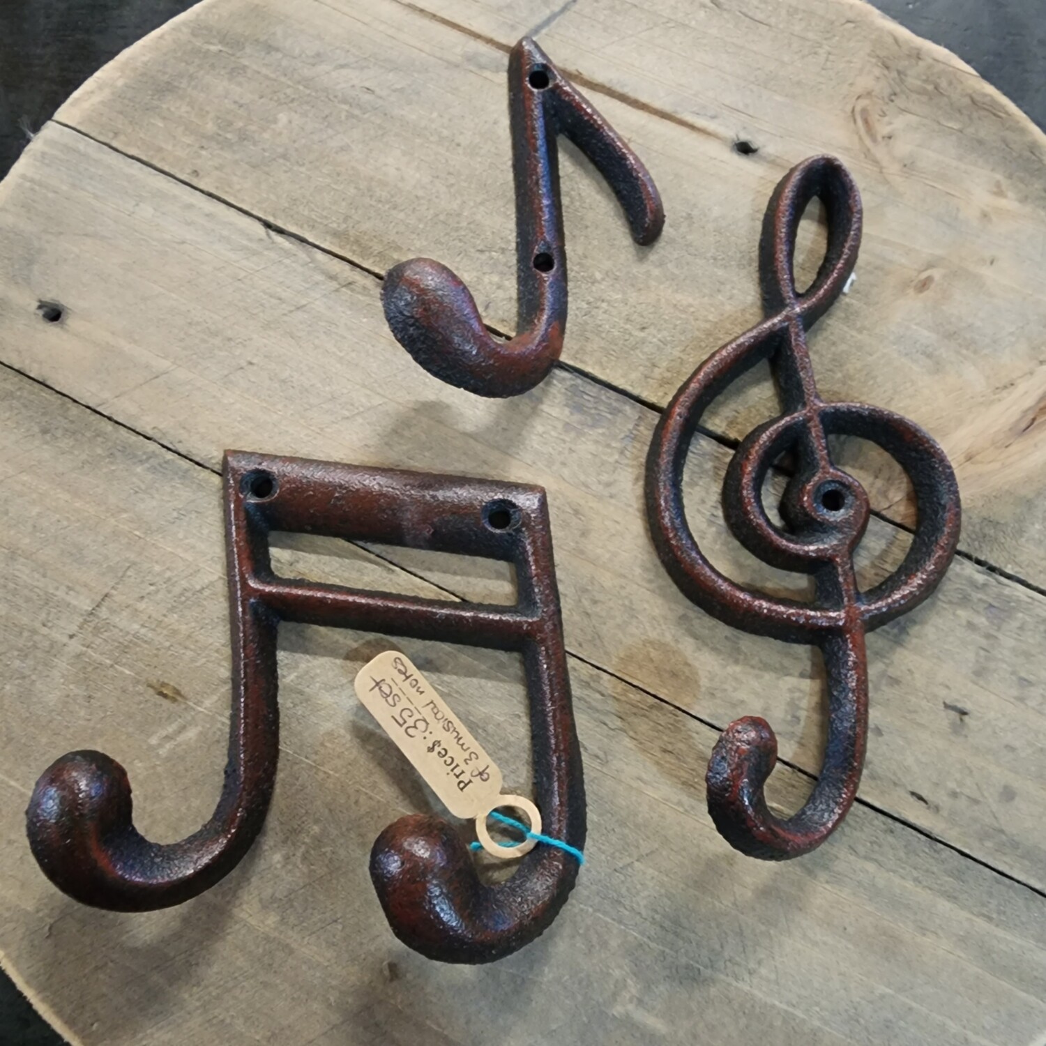 SET 3 CAST IRON MUSIC NOTE HOOKS Store The Funky Pickers Shed Vinyl