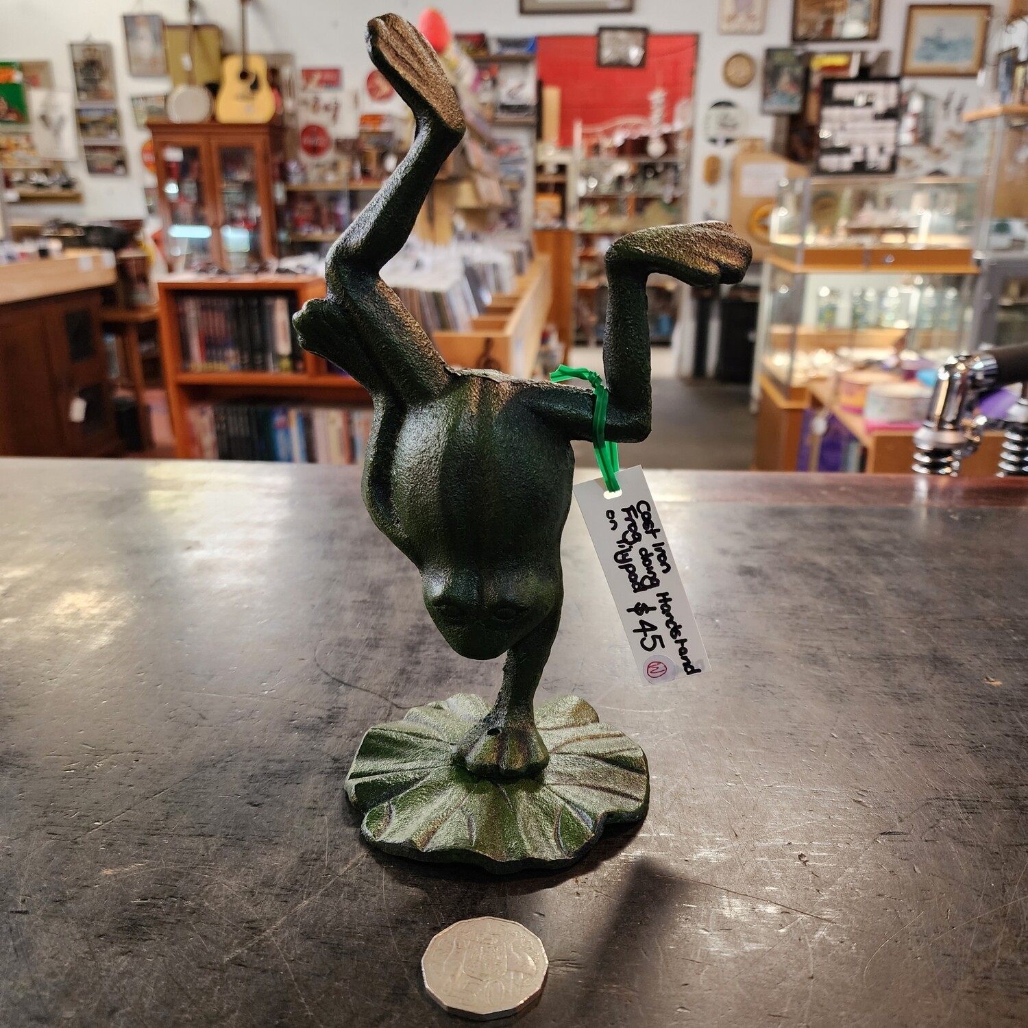 CAST IRON HANDSTAND FROG ON LILYPAD