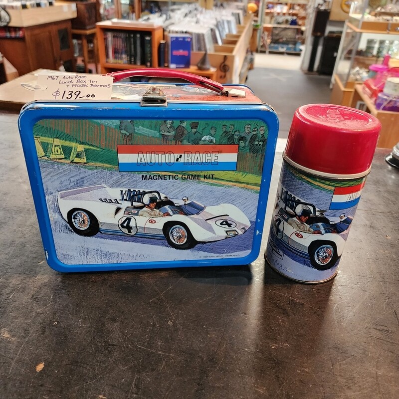 1967 AUTO RACE LUNCH BOX AND THERMOS