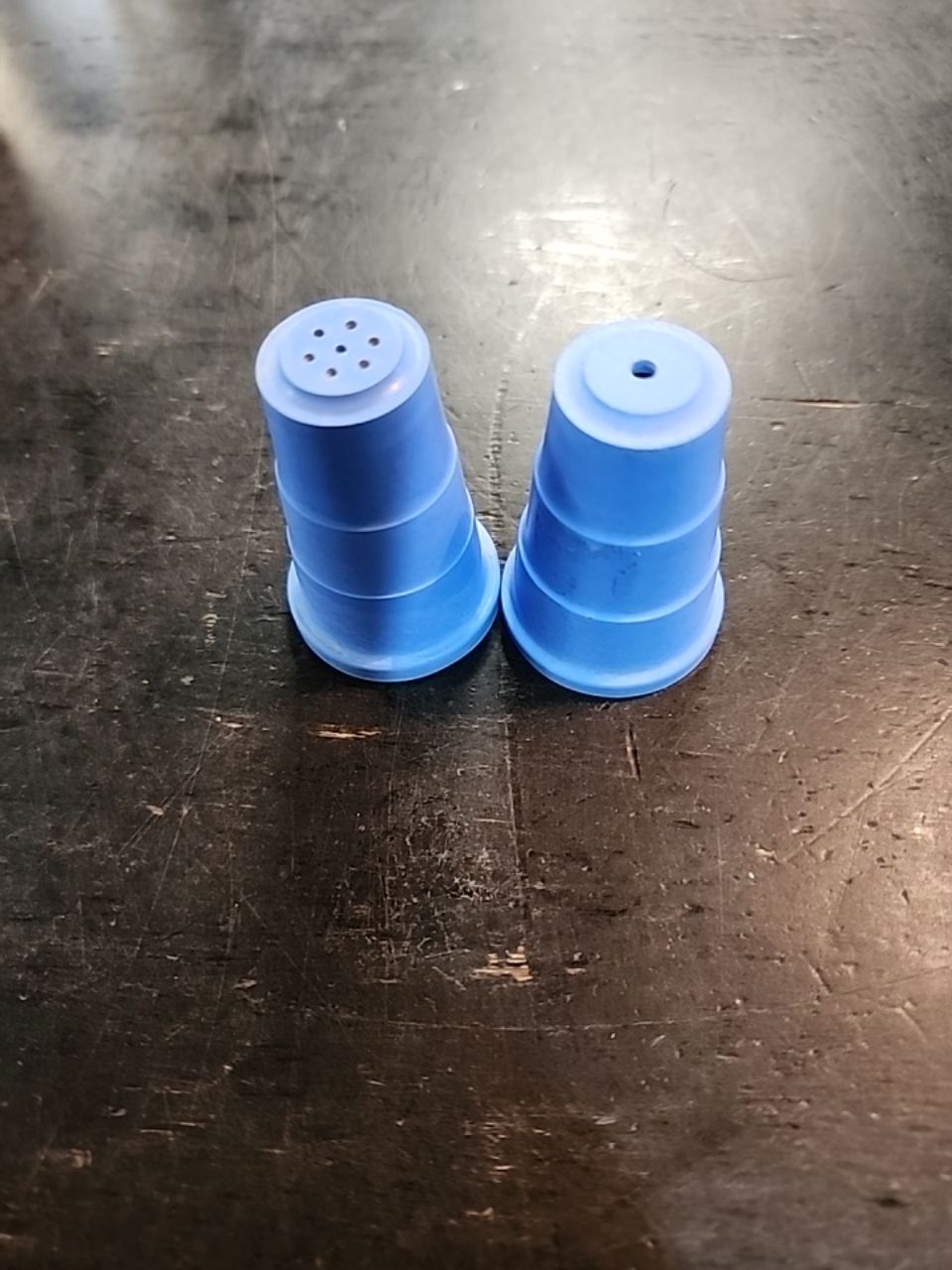 BLUE BAKELITE SALT & PEPPER SHAKERS