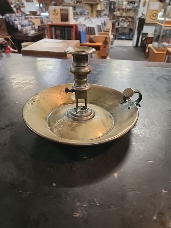 ANTIQUE BRASS PUSH UP CANDLESTICK HOLDER