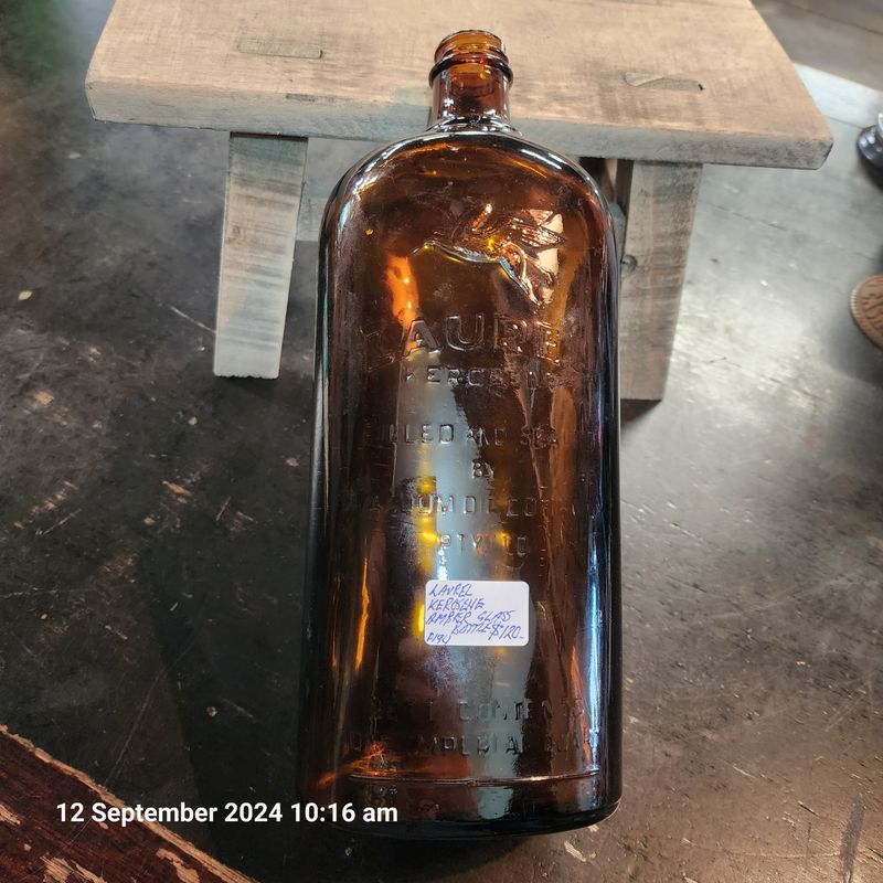LAUREL PEGASUS KEROSENE AMBER GLASS BOTTLE