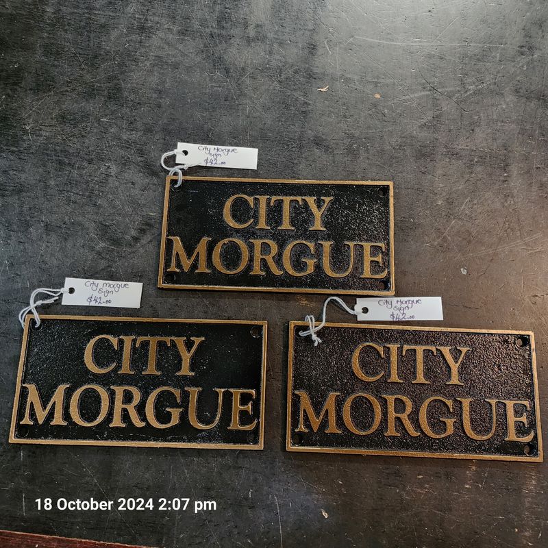 CITY MORGUE CAST IRON SIGN
