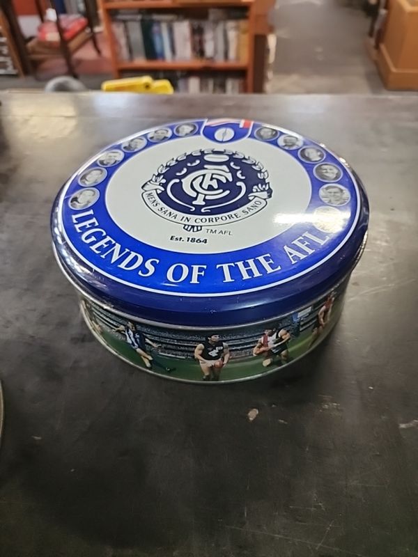 CARLTON LEGENDS OF THE AFL FRUIT CAKE TIN