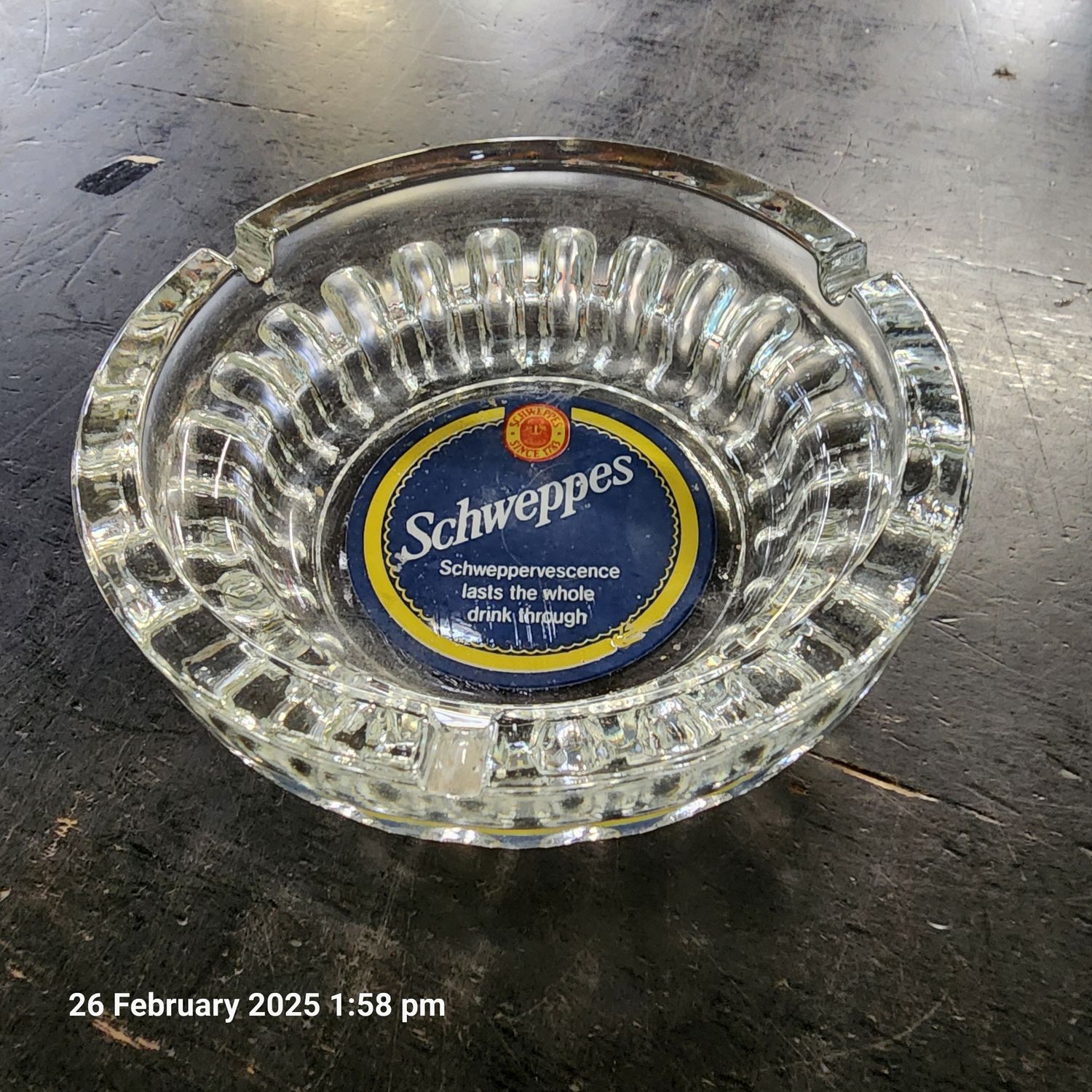 SCHWEPPES GLASS ASH TRAY SCHWEPPES GLASS ASH TRAY