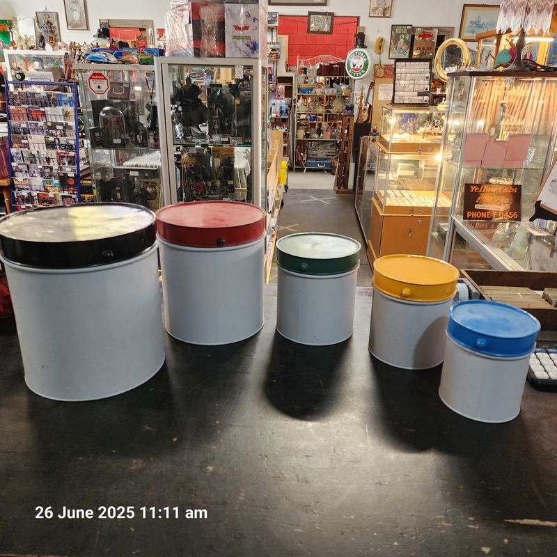SET OF 5 METAL COLOURED TOP CANISTERS