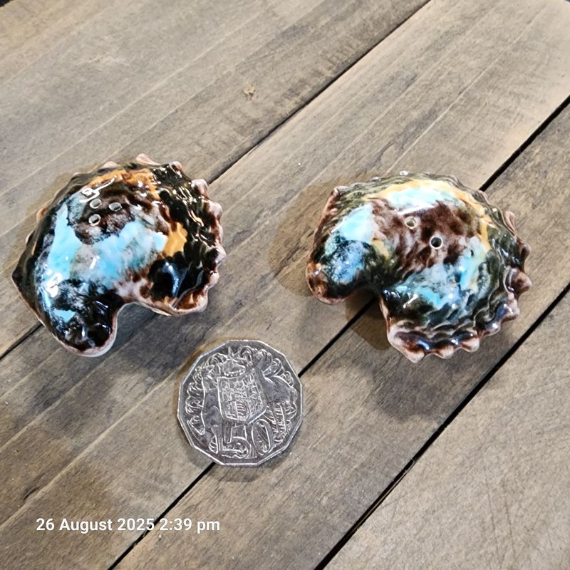 OYSTER CERAMIC SALT AND PEPPER SHAKERS