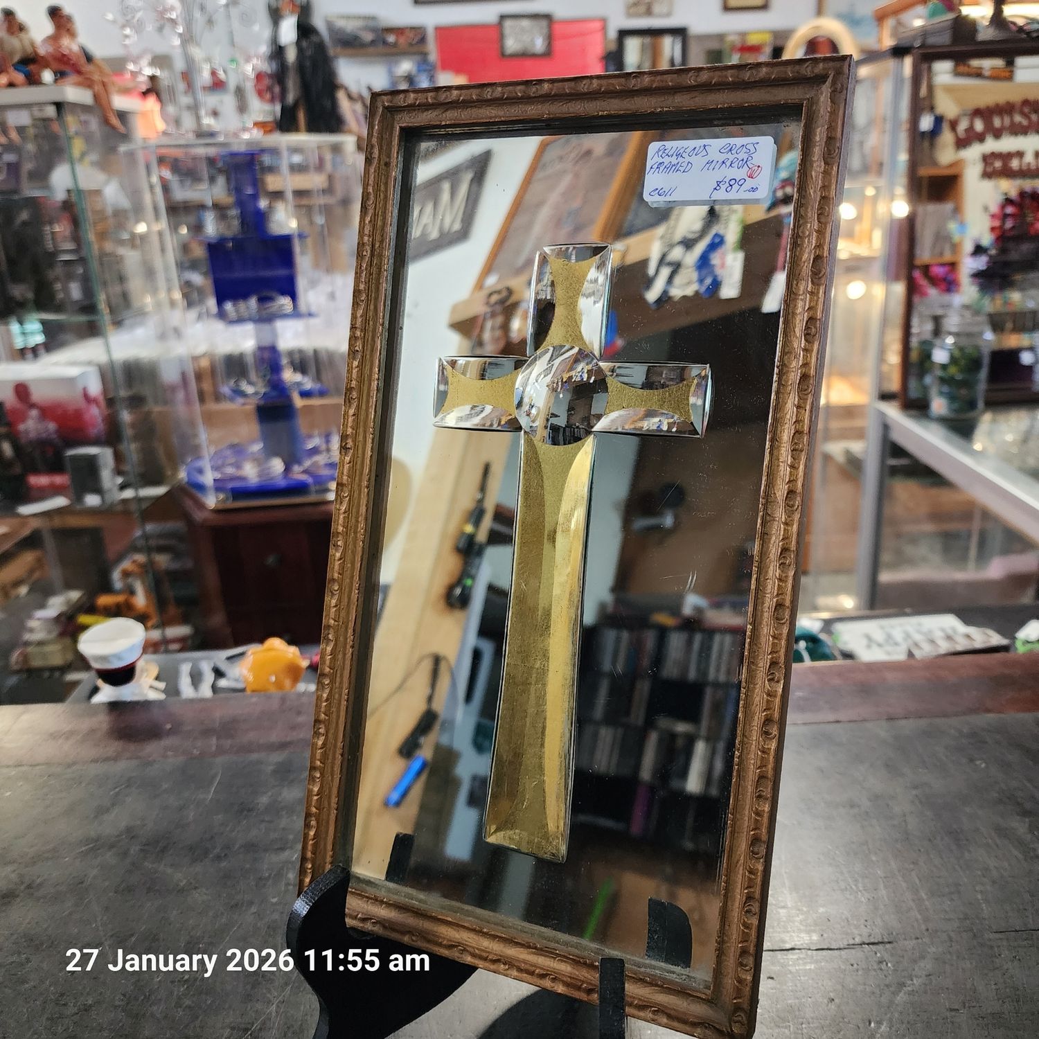 Vintage religious cross framed mirror Vintage religious cross framed mirror